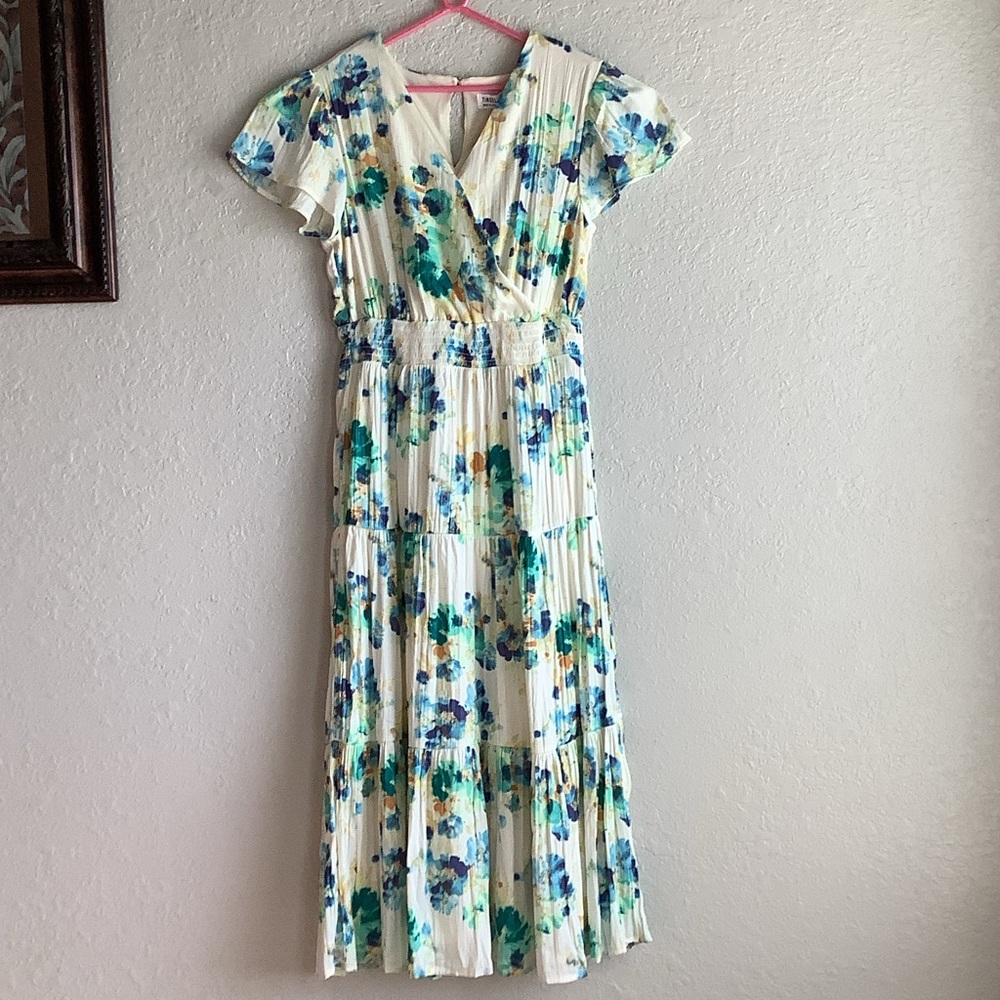 Tinsel Floral Midi Dress in Cream and Green